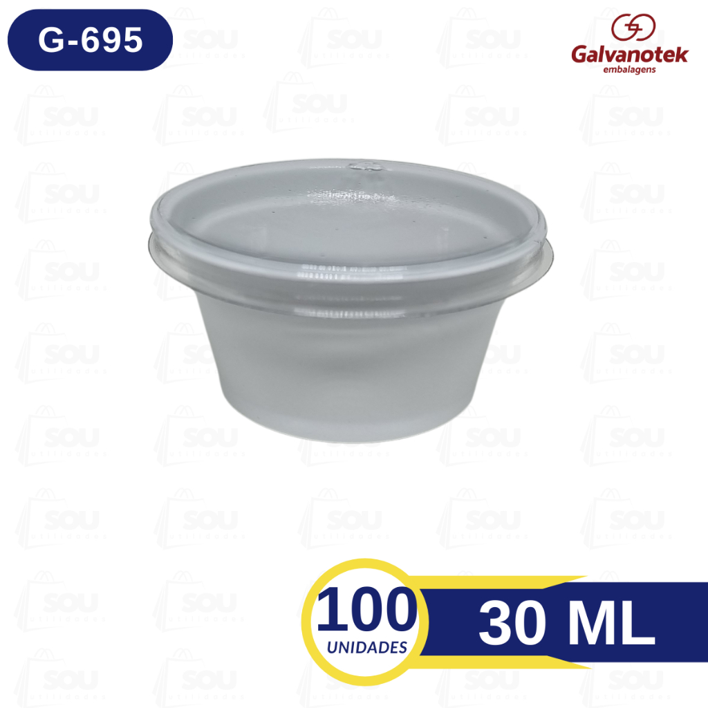 Potinho Molheira Pote Descartável Molho Com Tampa 30ml G695 Galvanotek com Pazinha Opcional