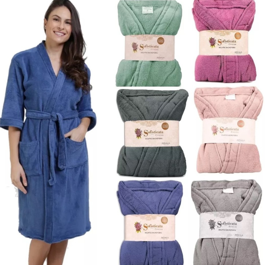 Roupão Unissex Kimono Microfibra Sofisticata Cores Diversas manga curta