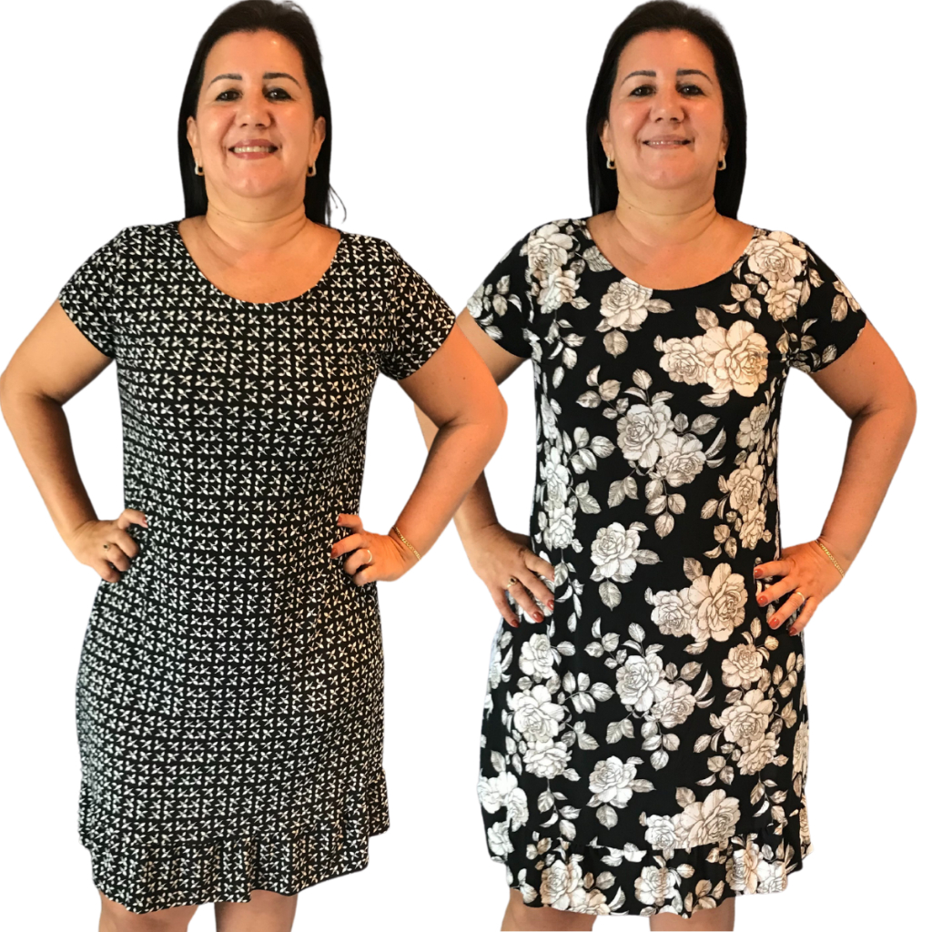 Kit 2 Vestidos Plus Size Soltinho Multiuso Estampado Barato