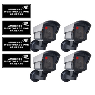 Kit 4 Micro Câmeras Falsas Bivolt Com Led + 04 Placas Ambiente Monitorado por Câmeras em Oferta na Shopee