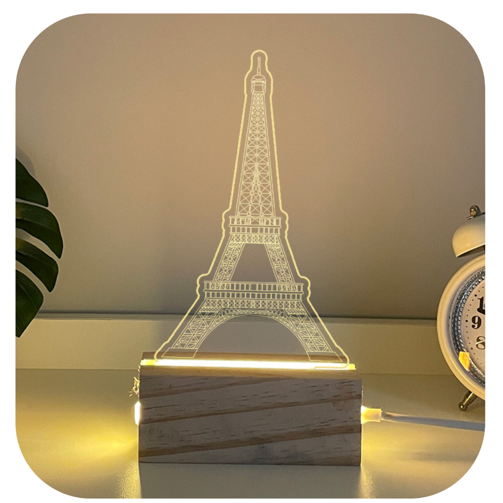 Luminária De Mesa Abajur Torre Eiffel De Paris Acrílico 3d Led