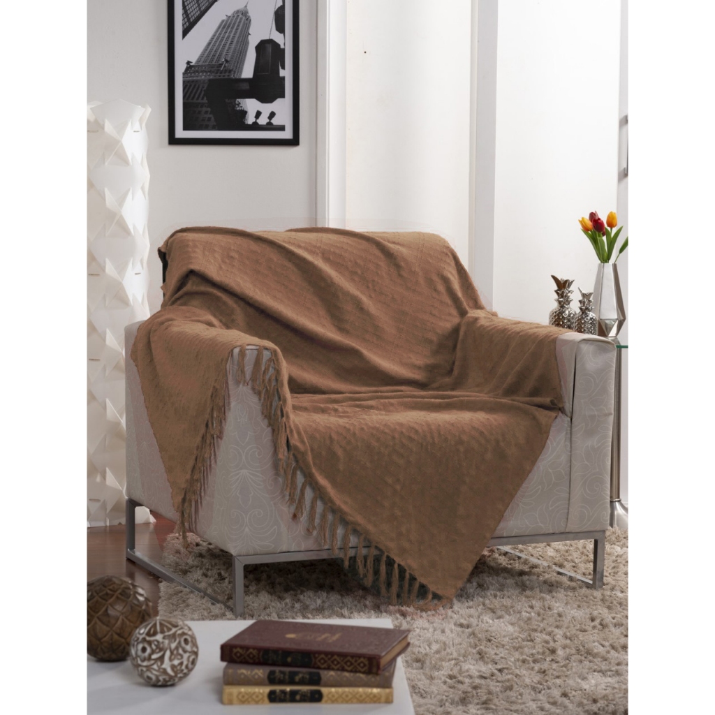 Manta Para Sofá Italiana 100% Algodão Castanho