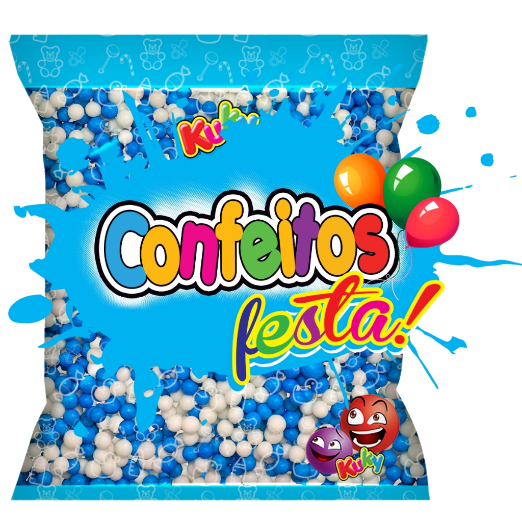 1/2/3 Confeito Bolinhas Festa 500gr Kuky - Coco c/ Tutti-Frutti (branco/azul) em Oferta na Shopee