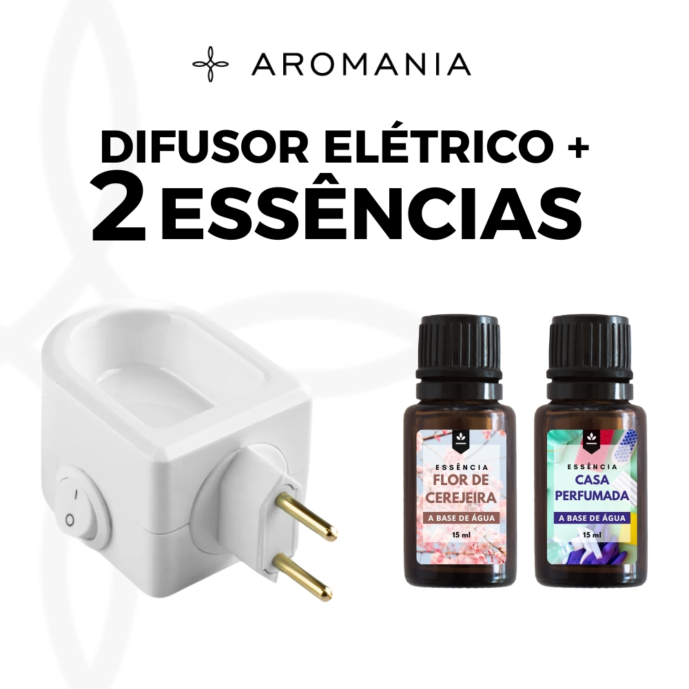 Imagem Kit Difusor Elétrico Aromatizador de Ambiente Bivolt + 2 Essências 15ml - Escolha a Sua