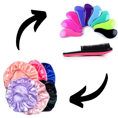 Kit Revenda 25un Toucas de Cetim Antfrizz + 25un Escovas de Cabelo Mágica não embaraça - colorido