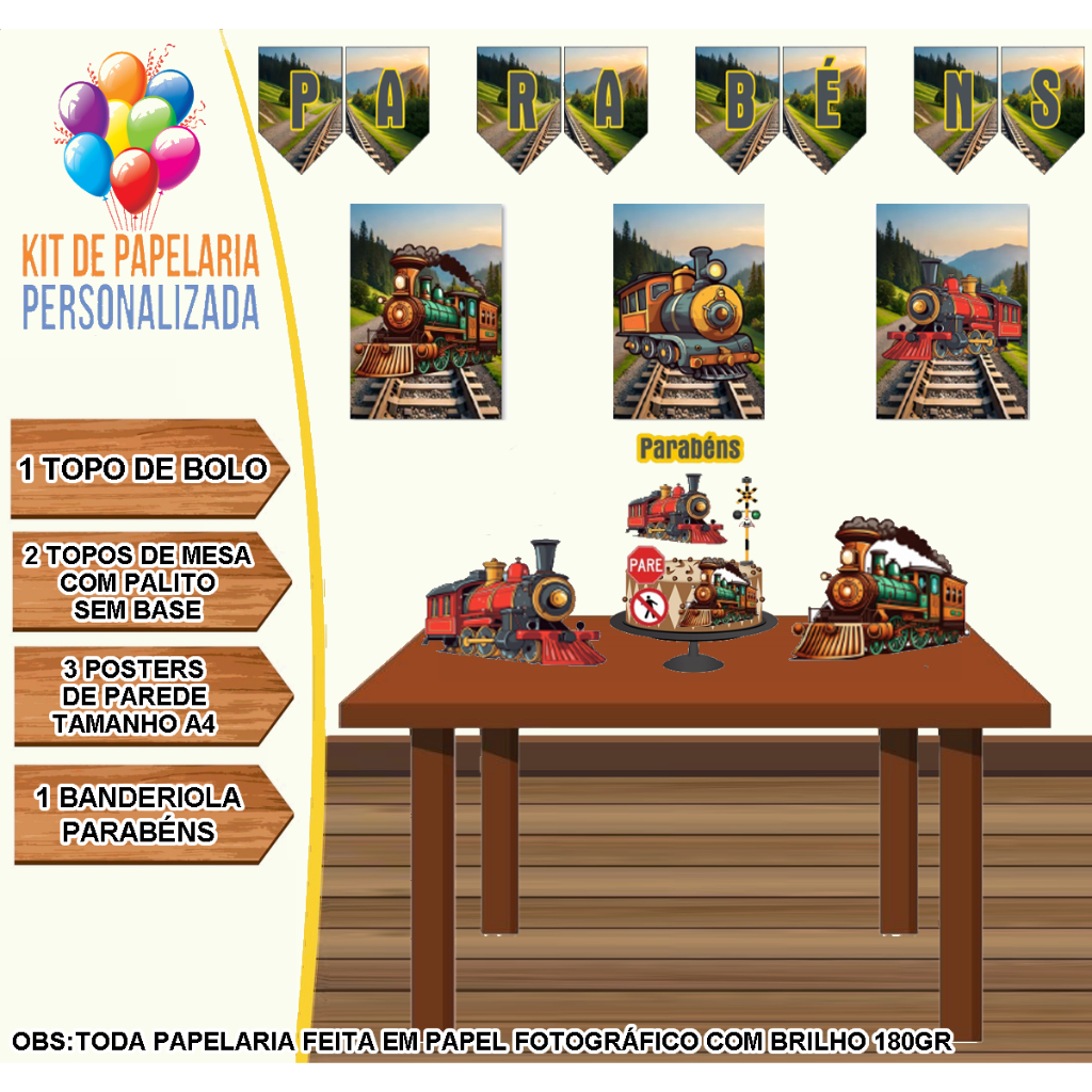 Kit festa em casa Trem Locomotiva