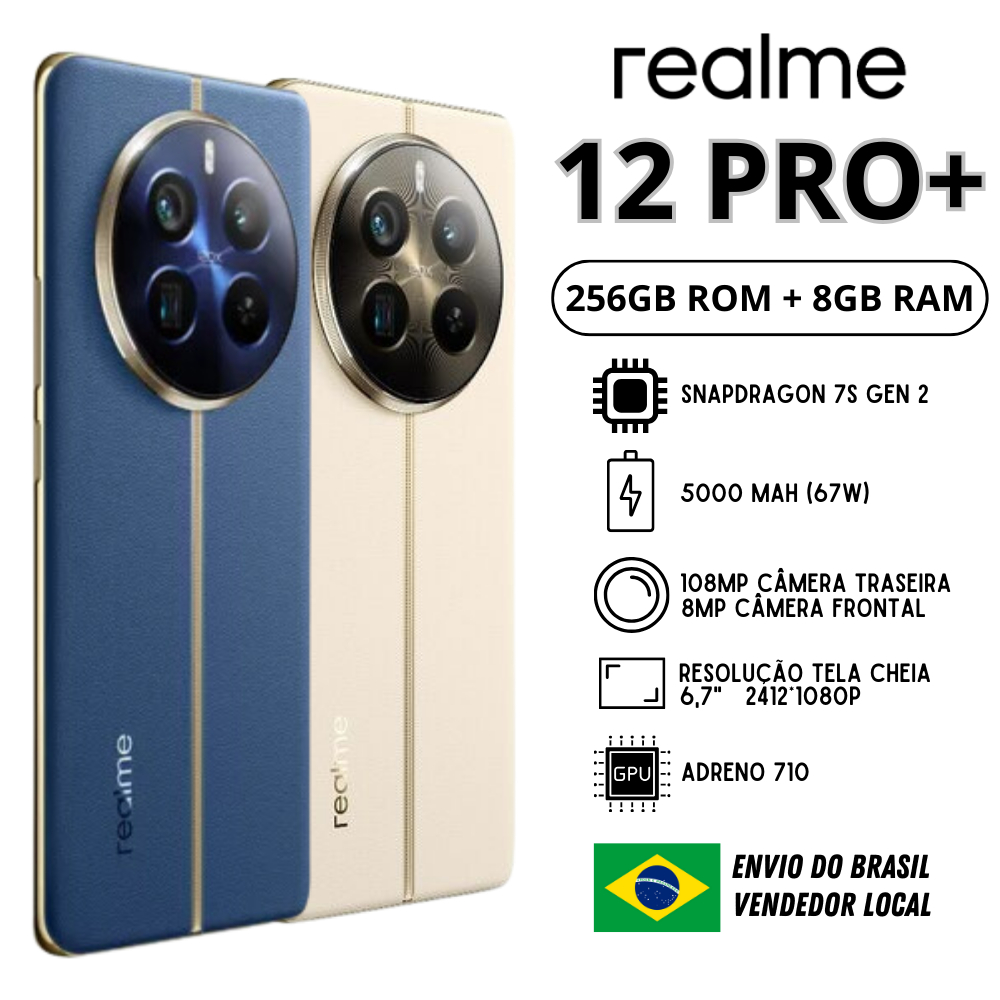 Celular Realme 12 Pro+ 5G 256/8 | Envio do Brasil | Smartphone 5G , ROM Global , Processador Snapdragon 7s Ge , Carregador 67W