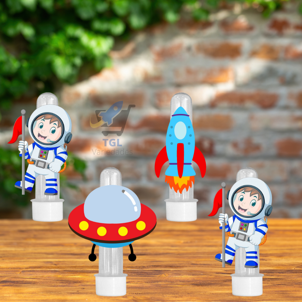 10 Tubetes Astronauta Menino Lembrancinha Com Aplique 3D