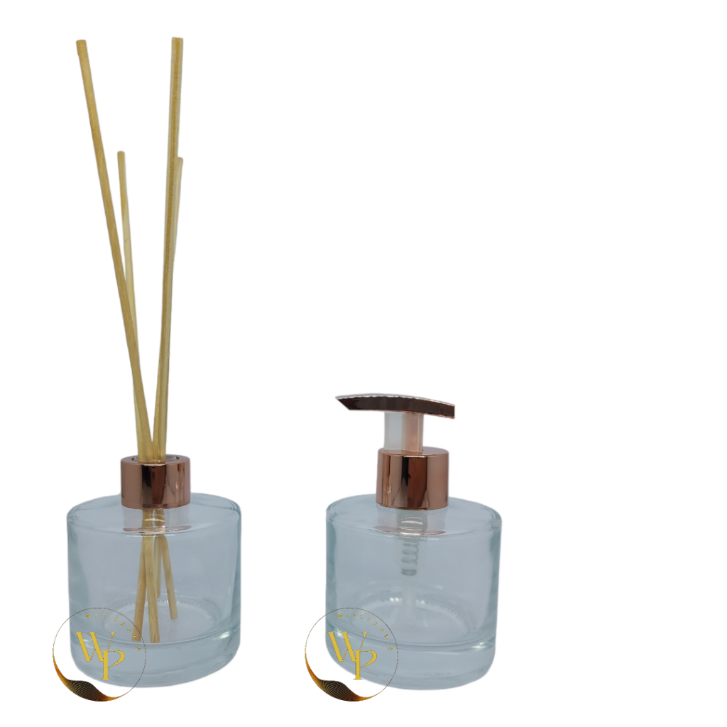 Kit 2 Frascos Saboneteira de Vidro Cilindro 250ml Com Tampa Difusora Super Luxo e Valvula Bico de Pato Super Luxo 28/410
