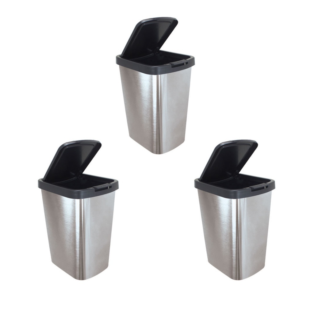 Kit 3 Lixeiras Práticas 9 Litros Prata Com Tampa Click Label Inox TOY em Oferta na Shopee