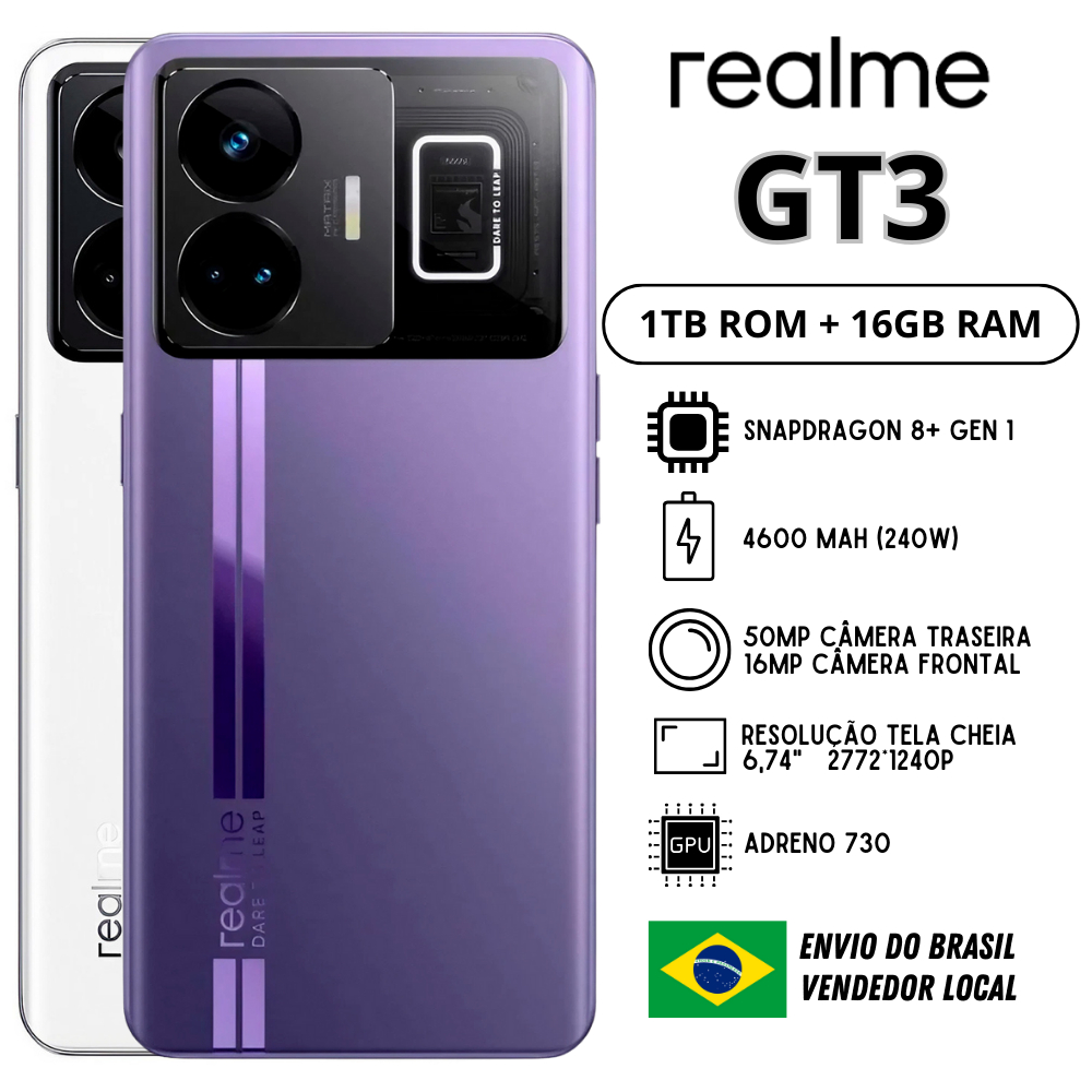 Celular Realme GT3 1TB ROM / 16GB RAM | Envio do Brasil | Smartphone 5G , ROM Global , Processador Snapdragon 8+ Gen 1 , Carregador 240W