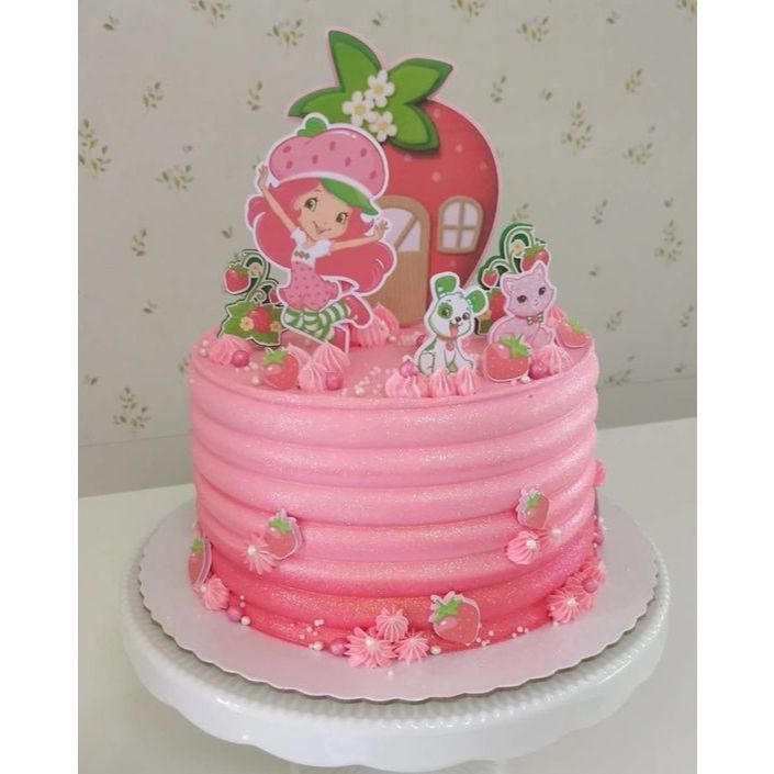 Topo de bolo de aniversário moranguinho - topper festa mesversario menina personalizado