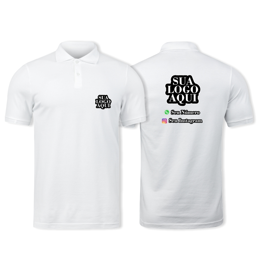Camisa Polo Personalizada Sua Logo / Arte Aqui Frente e Verso Malha Piquet Manga Curta Silk DTF em Oferta na Shopee
