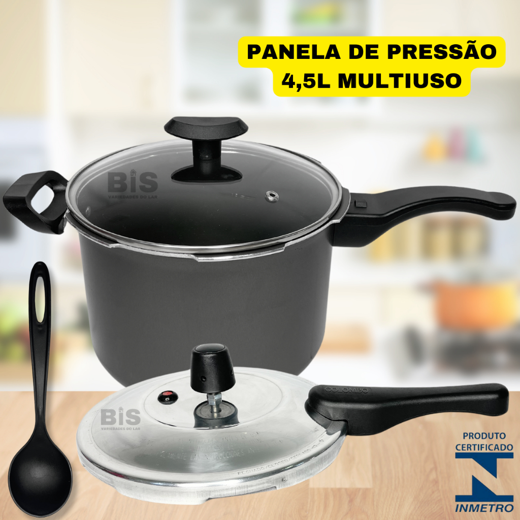 Panela de Pressão Antiaderente 2 Em 1 Fechamento Externo 4,5L Teflon + Tampa de Vidro + Co...