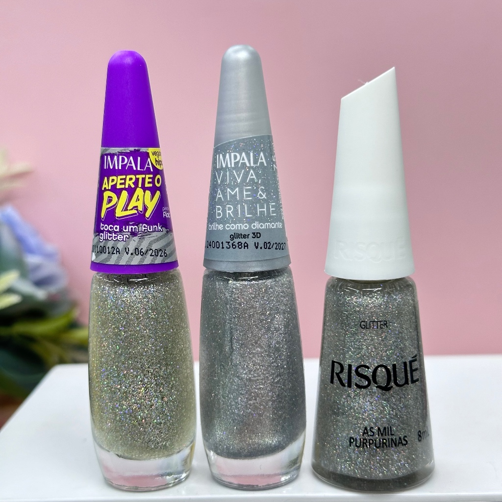 Kit 3 Esmalte Glitter Impala Toca Um Funk , Brilhe Como Diamante e Risque As Mil Purpurinas