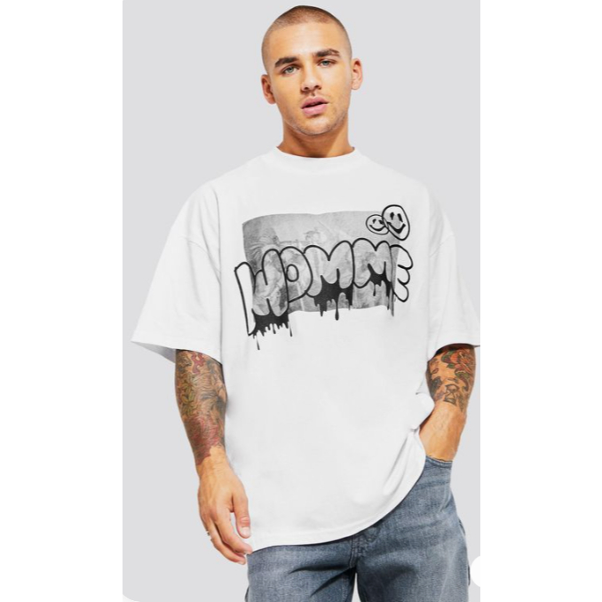 Camiseta Oversized Estilosa Estampada Womme Confortavel Skatista Moda De Verao
