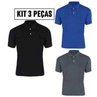 Kit 3 camisa polo masculina camiseta premium piquet poliester