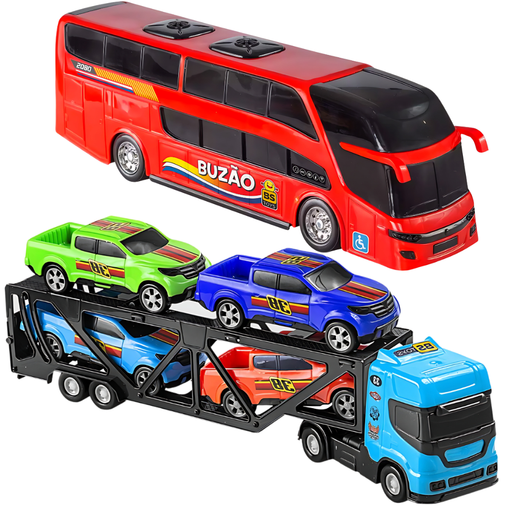Kit Caminhão Cegonheiro ônibus Brinquedo Carrinhos Busão Miniaturas Meninos Presente Crianças em Oferta na Shopee