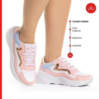 Tênis Feminino Vili Chunk Urban Casual Confortável Rosa em Oferta na Shopee