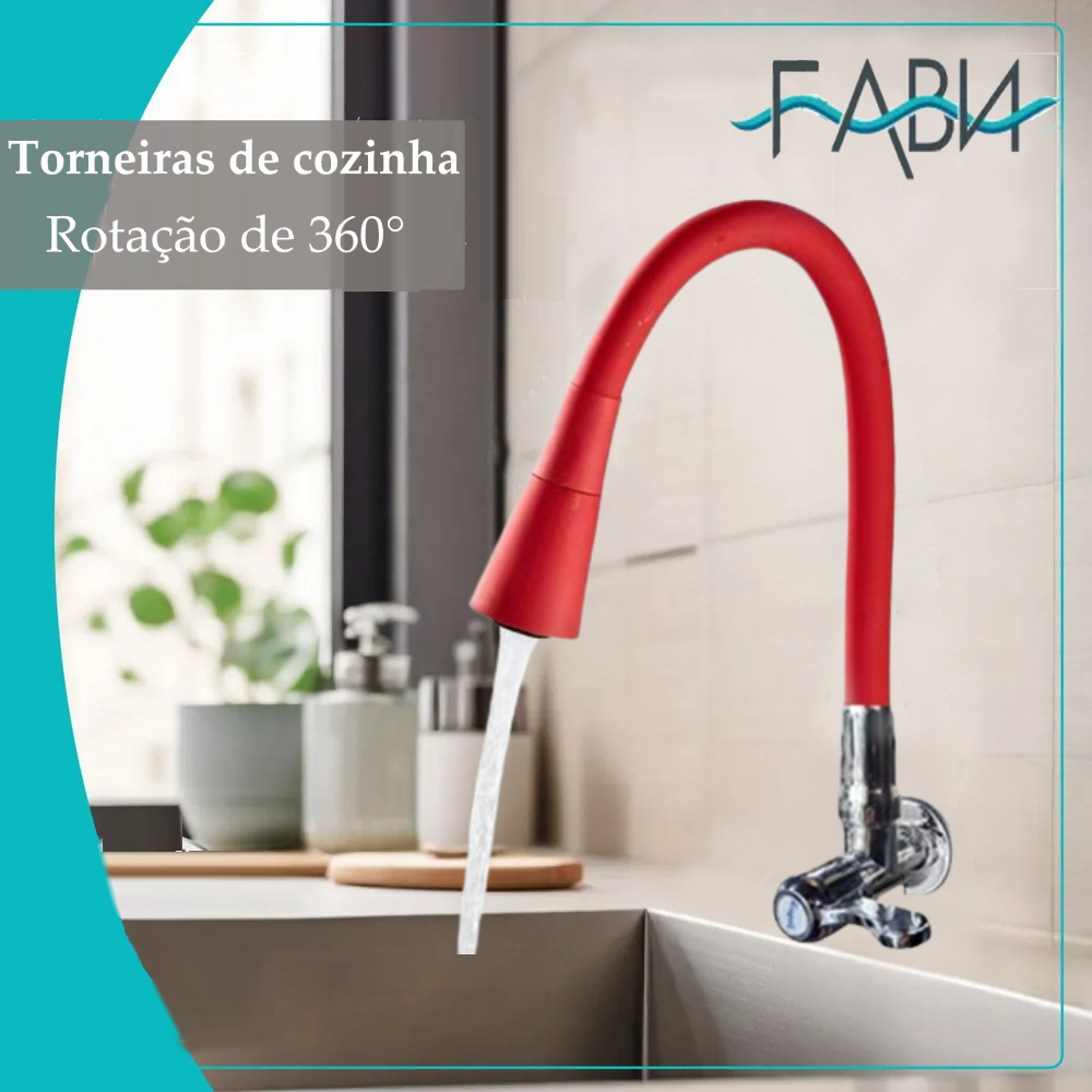 torneira cozinha parede vermelho flexível Duplo Jato Cone 1/4 de Volta FABN