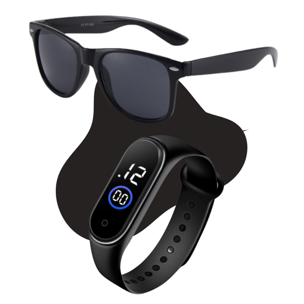 Relógio Led + Óculos de Sol Infantil  Varias Cores Infantil Criança Praia Menino Kit