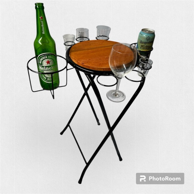 mesa petisqueira bar banco dobrável porta garrafa taça suporte vinho piscina area laser rustico — imagem 2 de 2