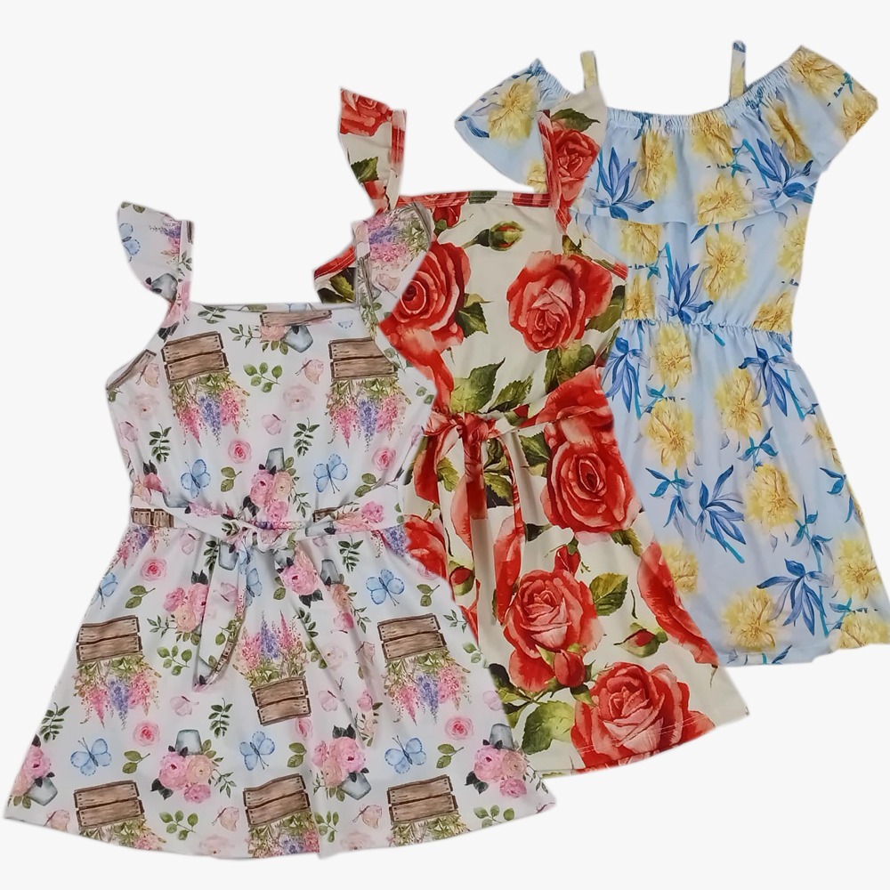 Kit 3 vestidos estampados roupas infantil menina verão