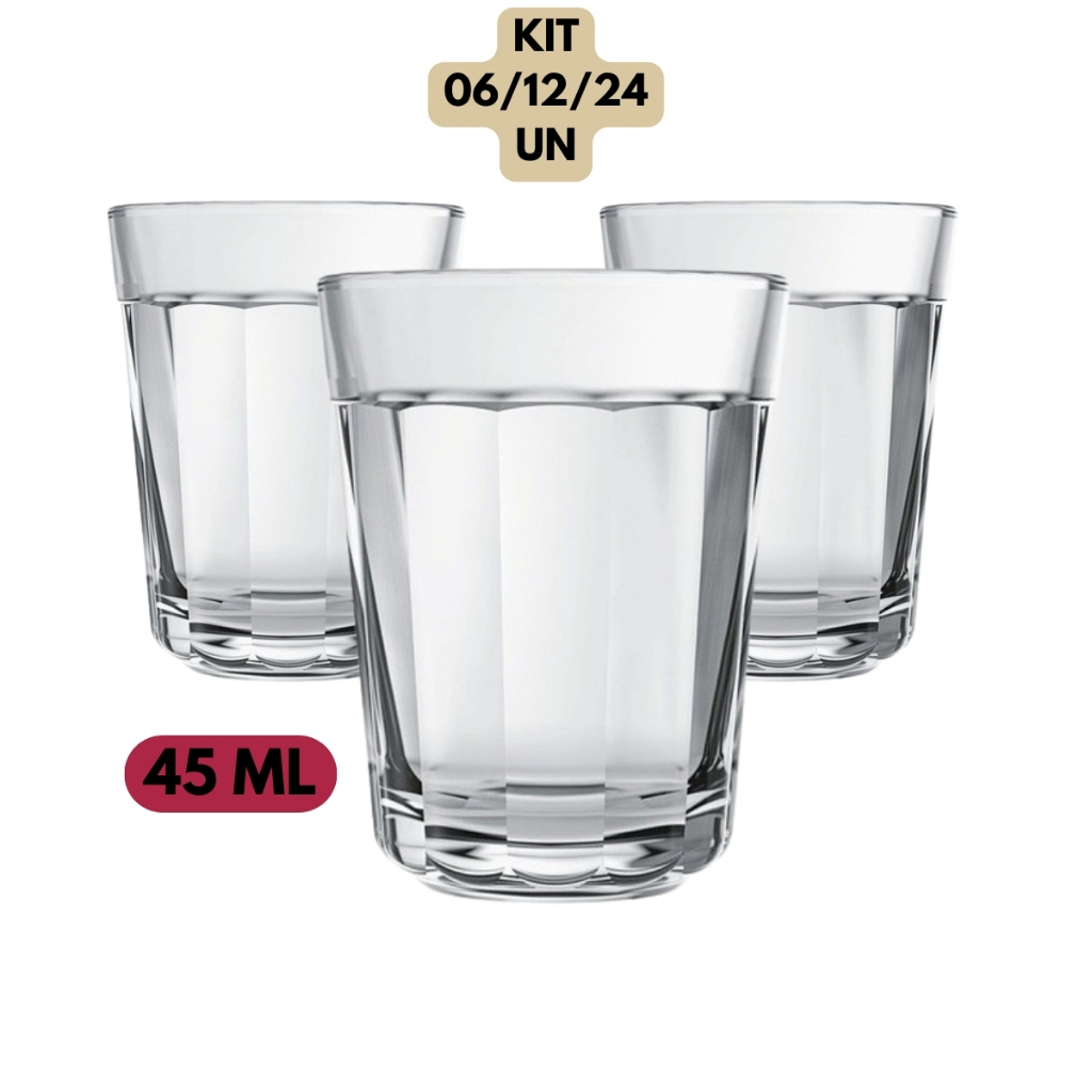 Jogo Kit 06/12/24UN Copos Americano 45ML Vidro Temperado Mini Transparente Duralex Shot Dose Pinga Cachaça Bar Pequeno Tequila Destilados Vodka