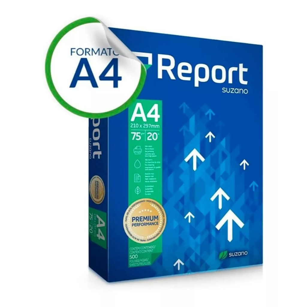 Papel Sulfite A4 75g Premium Report Suzano 500 folhas em Oferta na Shopee