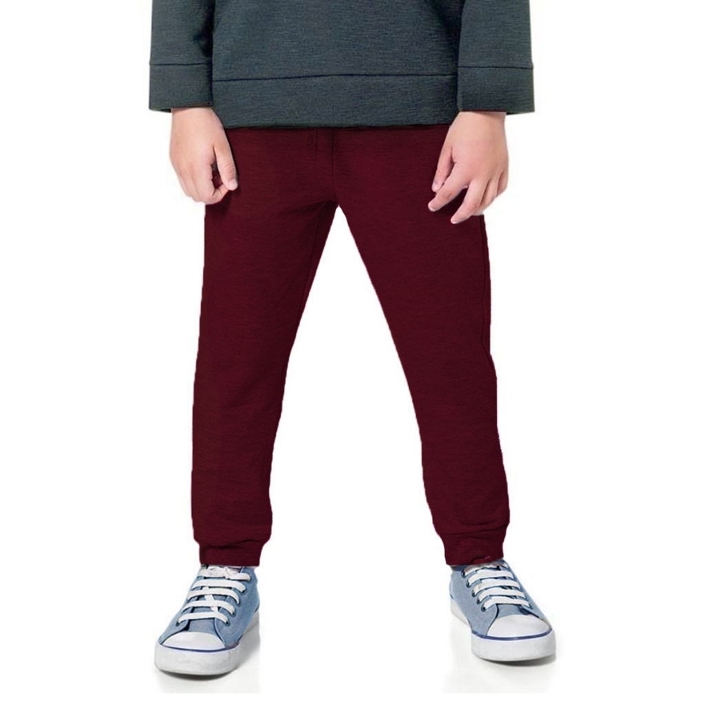 Calça Moletom Infantil Flanelada Com Punho Basico 4 A 8 Anos Bordo Unissex em Oferta na Shopee