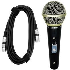 Microfone Dinamico Le Son Sm-58 Plus - Metalico Profissional Com Cabo 5 Metros