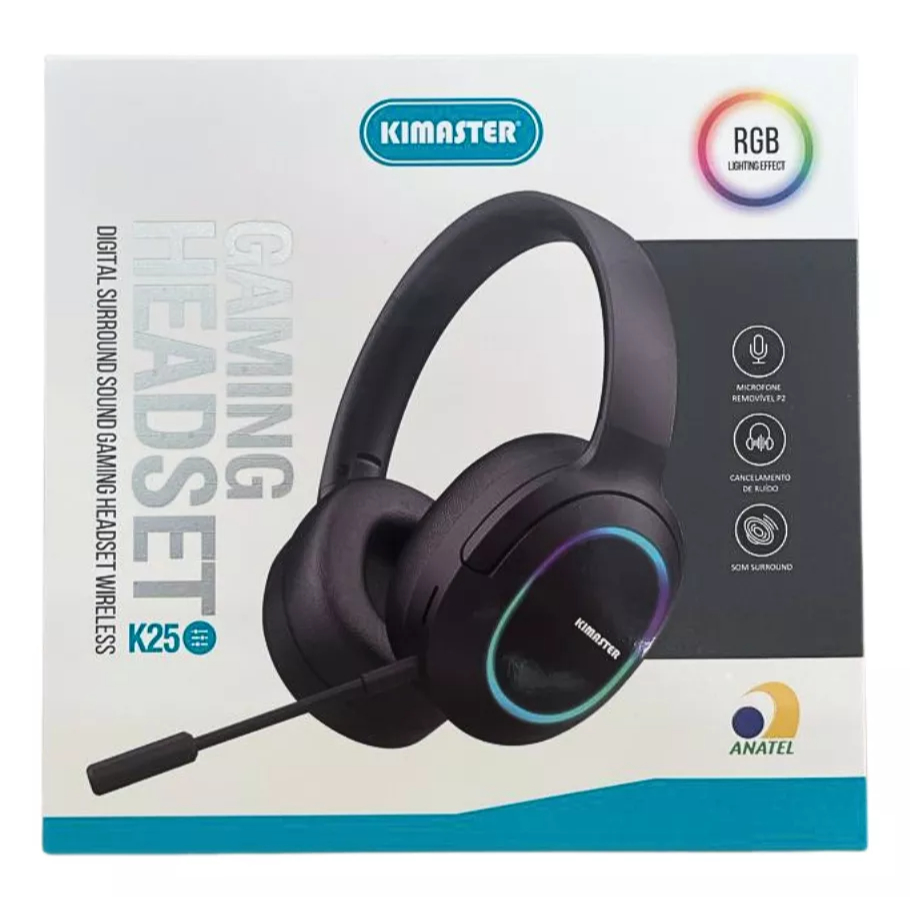 Fone Sem Fio Bluetooth Headphone bluetooth Headset Gamer Led RGB com cabo p2 Kimaster K25