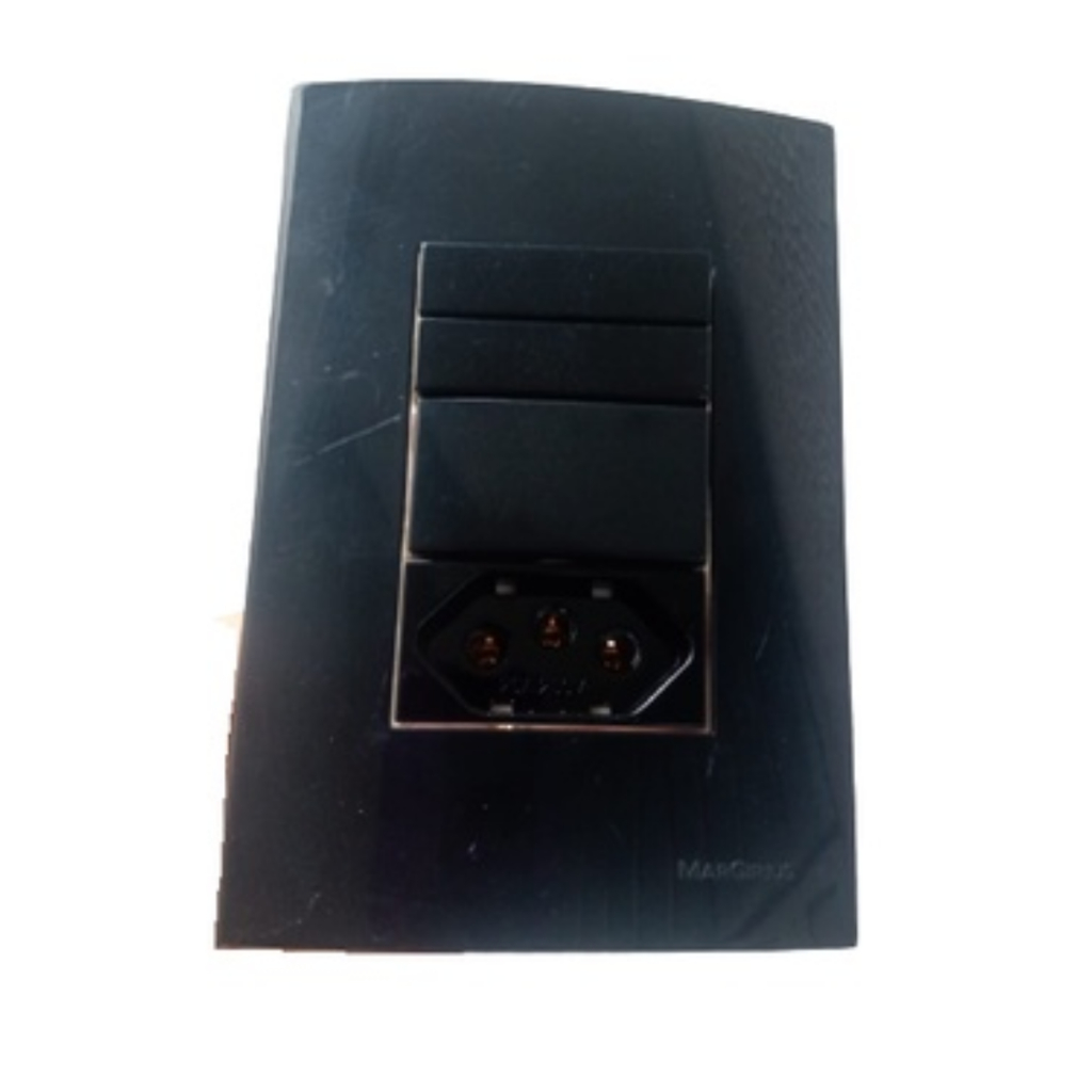 Conjunto 4x2 Com 3 Teclas 2 Simples/ 1 Paralelo + Tomada 20a Sleek Ebony Preto Brilhante Margirius