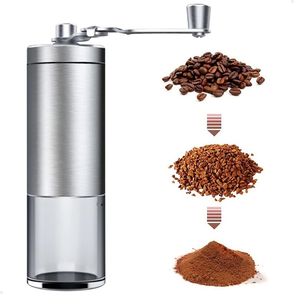 Moedor de Café Manual Compacto em Inox com Ajuste de Moagem Manivela Giratória
