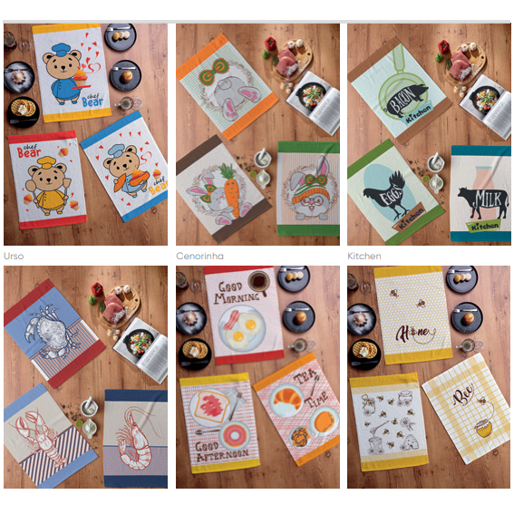 Kit 10 Panos de Prato Copa Atoalhado Teka Fiori Premium 100% Algodão Estampados