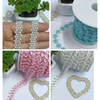 1 ou 3 Metros Fita Tira Galão de Pérolas e Strass Corrente Aplique Roupa em Oferta na Shopee