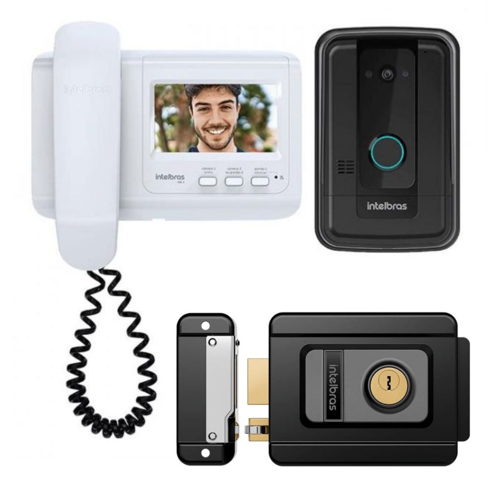 Porteiro Interfone Eletronico Com Fio Camera Video Porteiro Intelbras Tela 4 Pol e Fechadura 1500