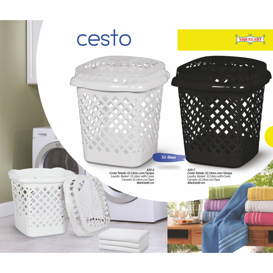 Cesto De Roupa 32 Litros Resistente Lavanderia Com Tampa Organizador Roupas Lavanderia Ban...