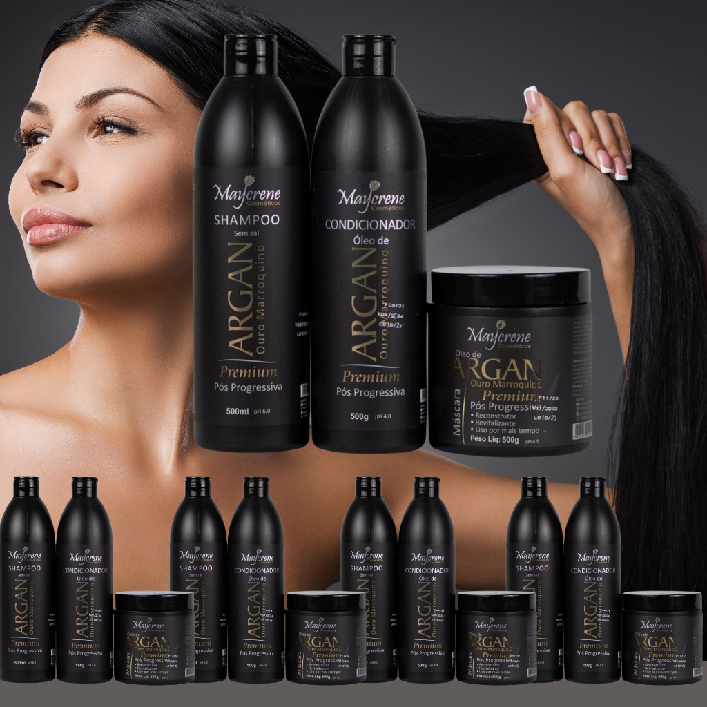5 Kit Pós Progressiva Óleo De Argan Ouro Marroquino Maycrene - 5 Shampoo, 5 Condicionador, 5 Máscaras