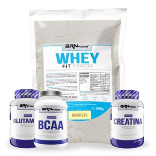 Kit Whey Protein 500g + Bcaa 60 Cáps + Glutamina 100g + Creatina 100g - BRN Foods