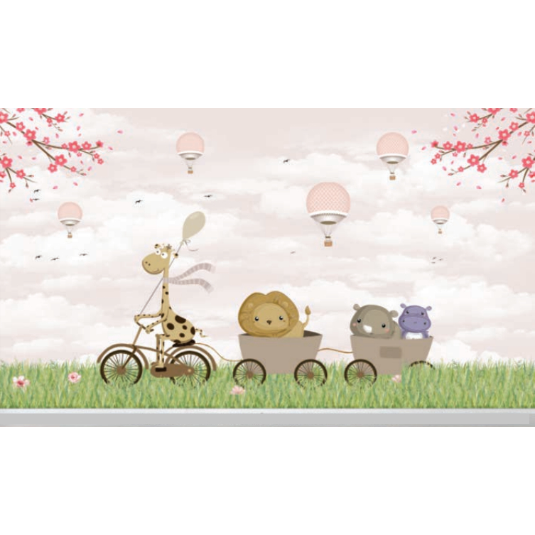 papel de parede girafa e amiguinhos bicicletas no campo