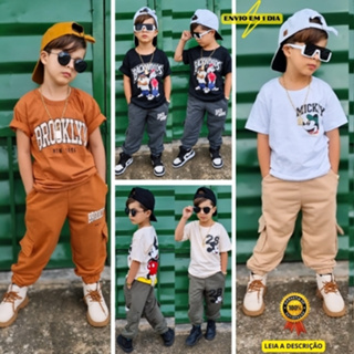 Conjunto Infantil Menino Calça de Moletinho e Camisa de Malha do 4 ao 12 anos em Oferta na Shopee