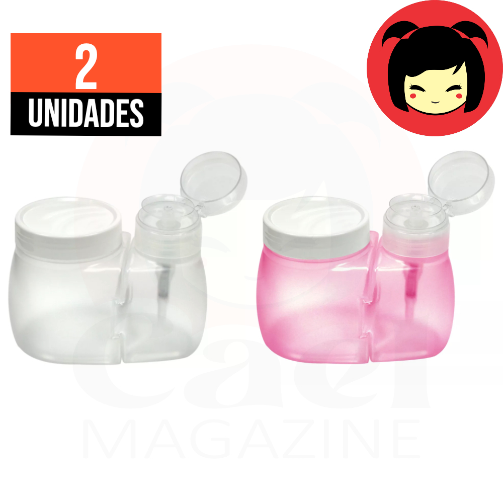 KIT 2 DOSADORES DE ACETONA COM PORTA ALGODÃO 2 EM 1 PROFISSIONAL PREMIUM MANICURE PEDICURE PÉ MÃO