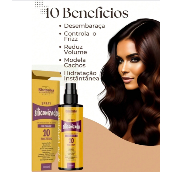 Kit com 2 Spray SILICONIZADO Protetor Térmico Capilar Rhenuks 200ml cada