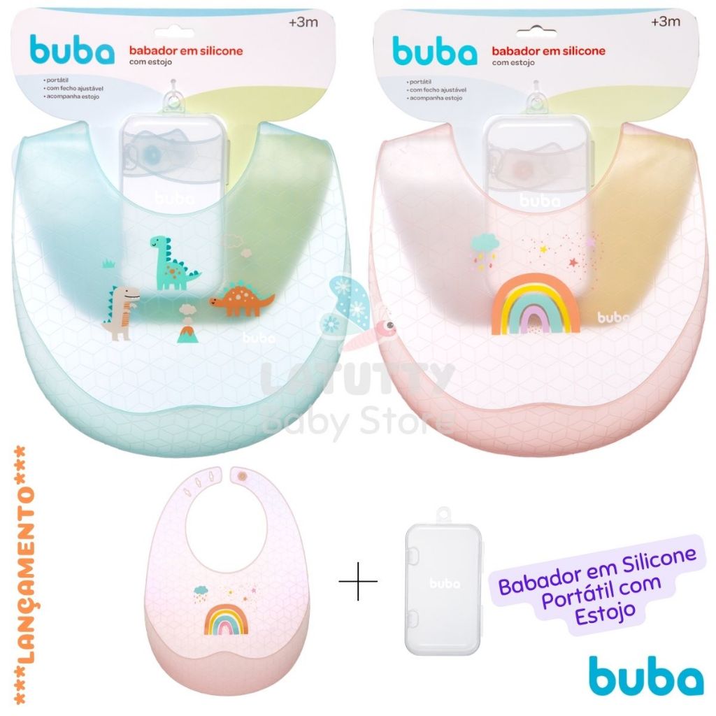 Babador de Silicone Buba Acompanha Estojo Portátil com Fecho Ajustável Bolso Migalhas Lançamento