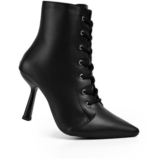 Bota Feminina Lumiss Coturno Salto Bico Fino Cano Curto Confortável