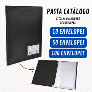 Pasta Catálogo Com 10 / 50 / 100 Envelopes 4 Colchetes E Visor em Oferta na Shopee