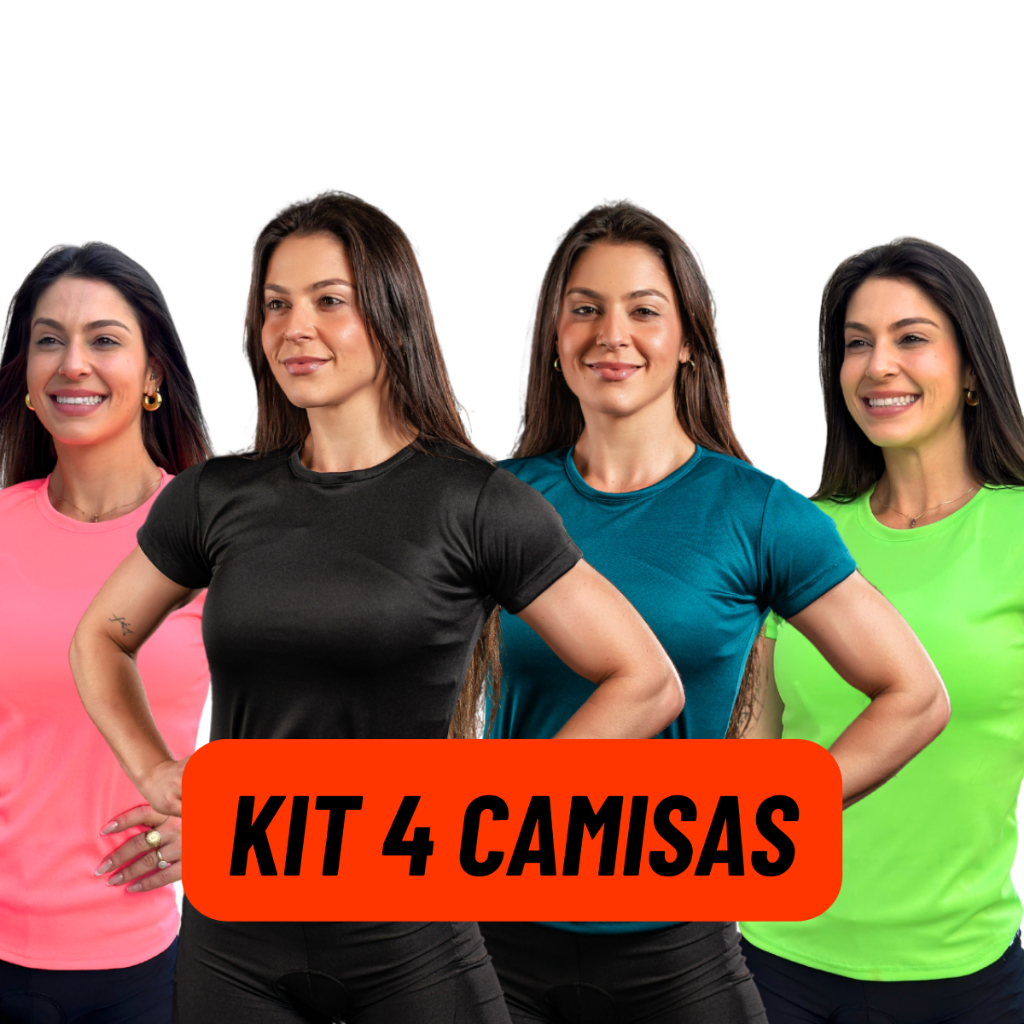 Kit 4 Camisas Camiseta Feminina Proteção Solar UV Blusa Manga Curta Térmica Academia Praia Piscina