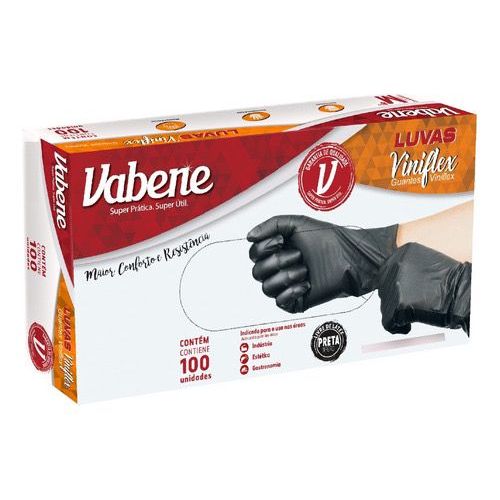 Luva Descartável Viniflex Preta Vabene C/100 Unidades