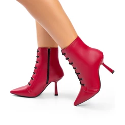 Bota Feminina Lumiss Cano Curto Salto Fino Confortável Marsala
